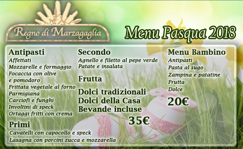 Menu di Pasqua 2018 all'Agriturismo Regno di Marzagaglia a Gioia del Colle